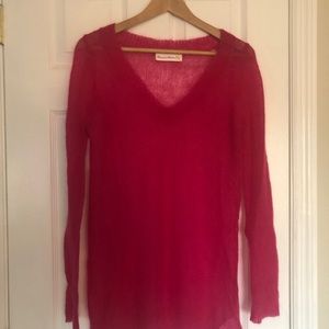 Hot pink, long sheer sweater